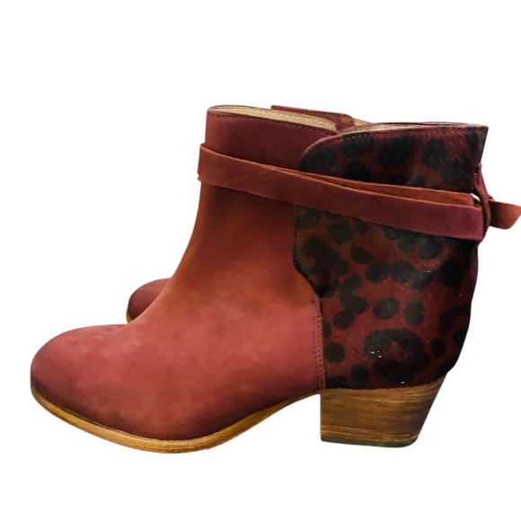 Boden Keira Burgundy Red Animal Print Suede Calf Hair Leather Ankle Booties - Picture 2 of 11